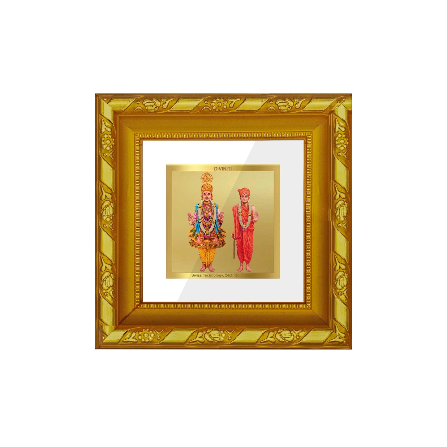 DIVINITI 24K Gold Plated Foil Swami Narayan Photo Frame Idol for Table Top, Home Decor, Workshop, Puja Room, Wall Hanging, Gifts | DG103S1A (10x10 CM)