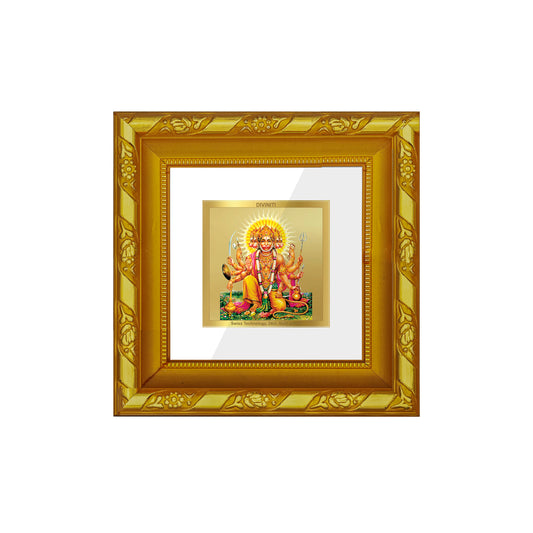 DIVINITI 24K Gold Plated Panchmukhi Hanuman Elegant Photo Frame Idol for Wall Hanging, Puja Room, Home Decor, Workshop, Gifts | DG103S1A (10x10 CM)