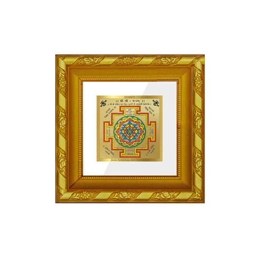 DIVINITI 24K Gold Plated Shree Yantra Photo Frame Idol for Puja Room, Wall Hanging, Table Top, Home Decor, Workshop, Gifts | DG103S1A (10x10 CM)