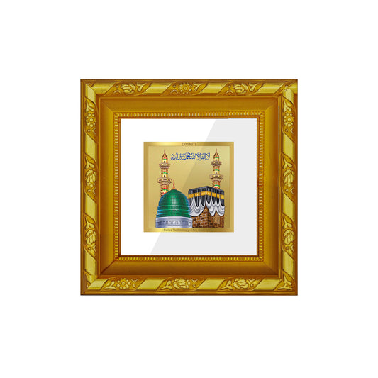 DIVINITI 24K Gold Plated Foil Mecca Madina Classic Wall Photo Frame for Table Top, Home Decor, Workshop, Premium Gifts | DG103S1A (10x10 CM)