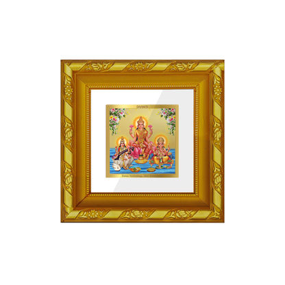 DIVINITI 24K Gold Plated Foil Laxmi Ganesha Saraswati Wall Photo Frame Idol for Home Decor, Puja Room, Table Top, Workshop, Gifts | DG103S1A (10x10 CM)