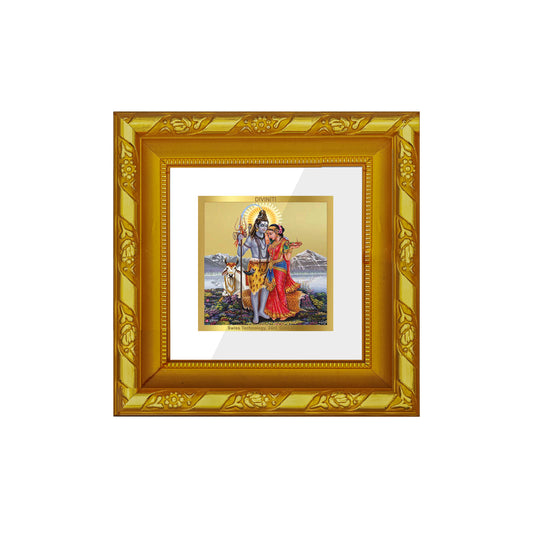 DIVINITI 24K Gold Plated Shiv Parvati Exquisite Wall Photo Frame Idol for Home Decor, Puja Room, Table Top, Workshop, Gifts | DG103S1A (10x10 CM)