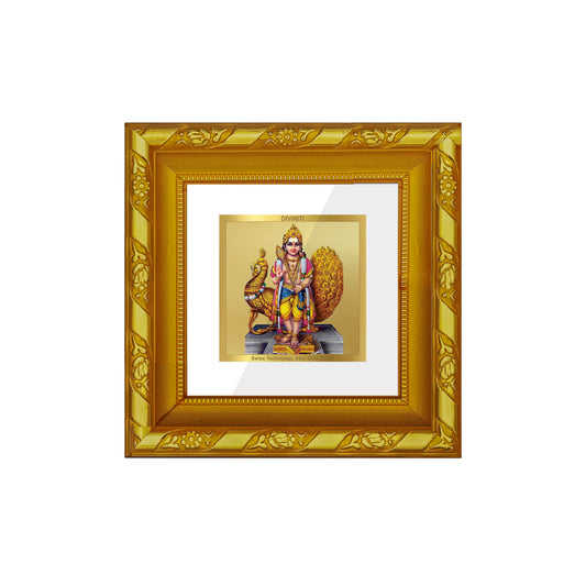 DIVINITI 24K Gold Plated Foil Lord Karthikey Photo Frame for Wall Hanging, Home Decor, Workshop, Table Top, Gifts | DG103S1A (10x10 CM)