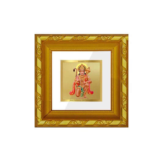 DIVINITI 24K Gold Plated Foil Lord Hanuman Modern Photo Frame Idol for Workshop, Table Top, Home Decor, Puja Room, Gifts|DG103S1A (10x10 CM)
