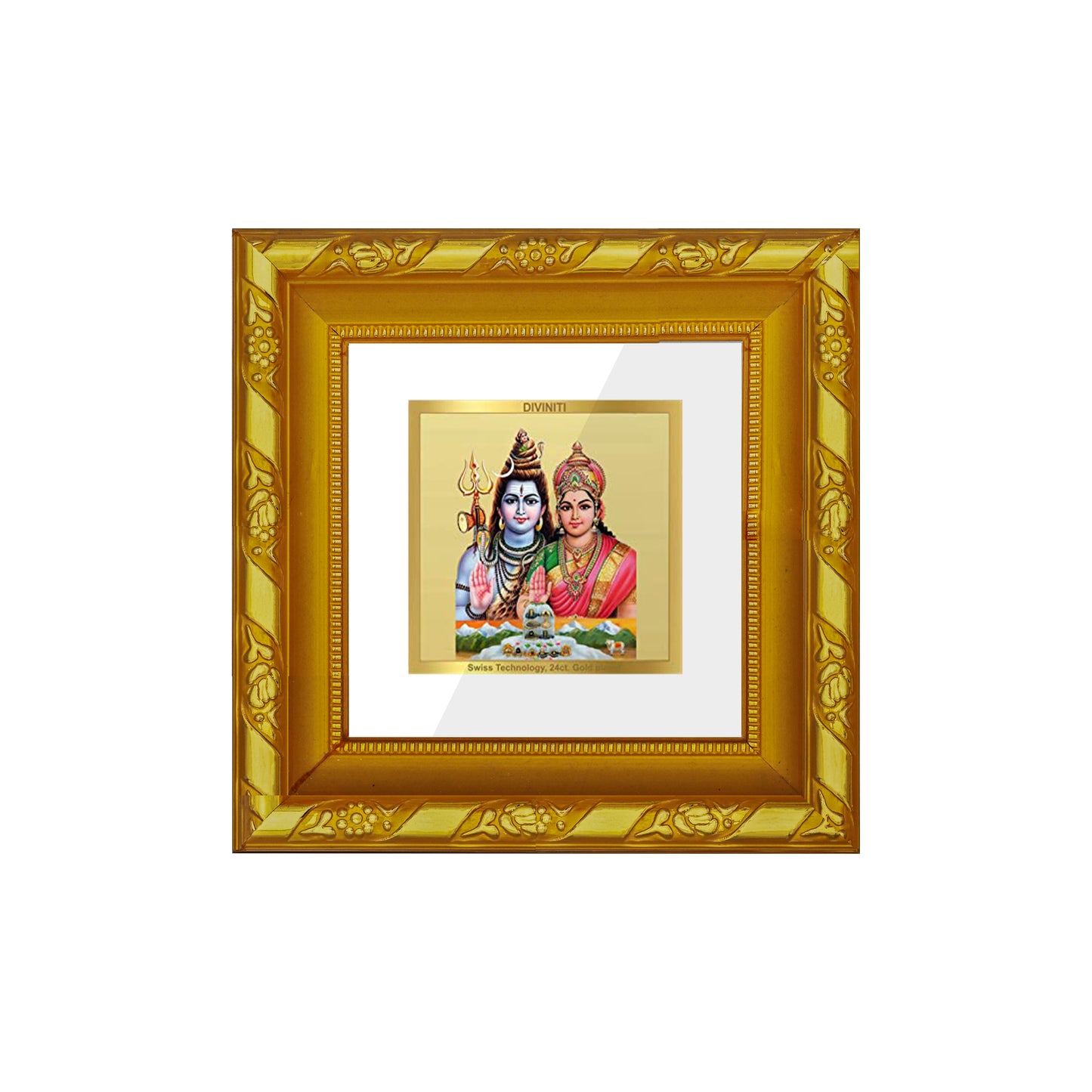 DIVINITI 24K Gold Plated Foil Shiv Parvati Photo Frame Idol for Home Decor, Puja Room, Wall Hanging, Table Top, Workshop, Gifts | DG103S1A (10x10 CM)