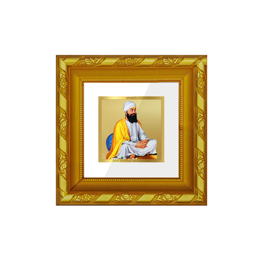 DIVINITI 24K Gold Plated Foil Guru Tegh Bahadar Sahib Ji Photo Frame for Home Decor, Wall Hanging, Puja Room, Workshop, Gifts|DG103S1A (10x10 CM)