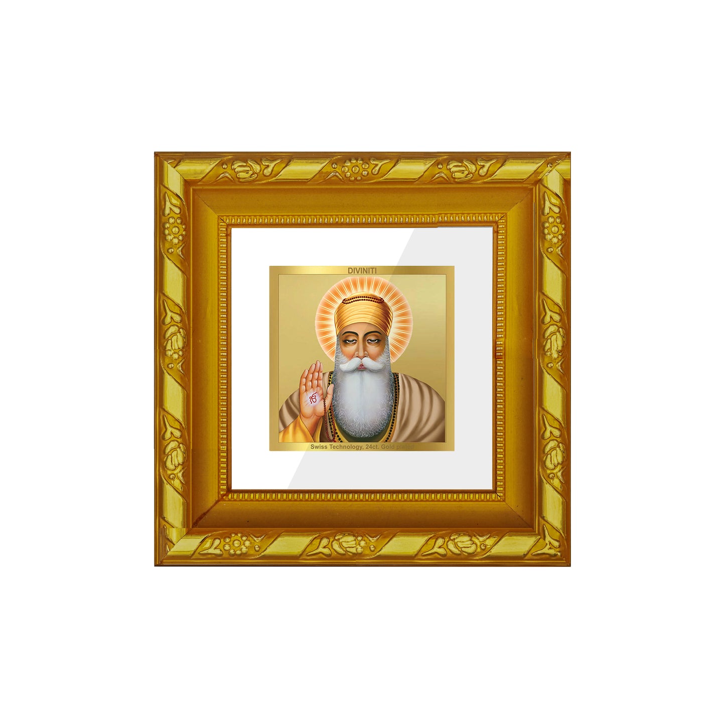 DIVINITI 24K Gold Plated Foil Guru Nanak Dev Ji Photo Frame for Table Top, Home Wall Decor, Workshop, Premium, Gifts|DG103S1A (10x10 CM)