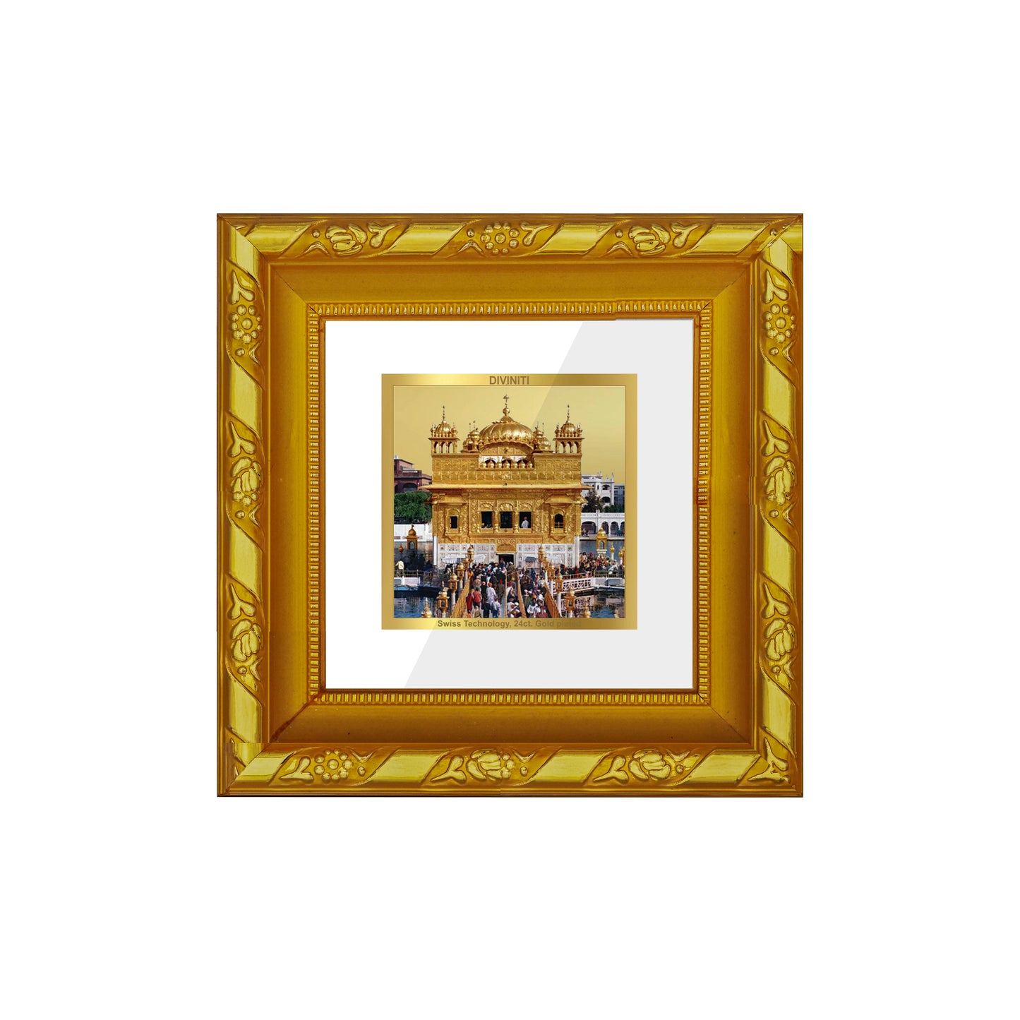 DIVINITI 24K Gold Plated Foil Sachkhand Shri Darbar Sahib (Golden Temple) Stylish Photo Frame for Table Top, Wall Hanging, Home Decor, Premium Gifts|DG103S1A (10x10 CM)