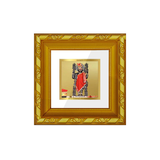 DIVINITI 24K Gold Plated Foil Dwarkadhish Stylish Photo Frame for Puja Room, Home Wall Decor, Table Top, Puja Room, Gifts|DG103S1A (10x10 CM)