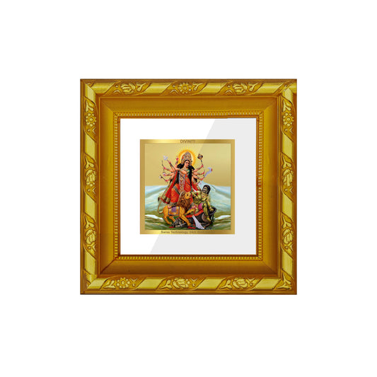 DIVINITI 24K Gold Plated Foil Durga Devi Stylish Photo Frame Idol for Wall Hanging, Home Decor, Puja Room, Gifts|DG103S1A (10x10 CM)