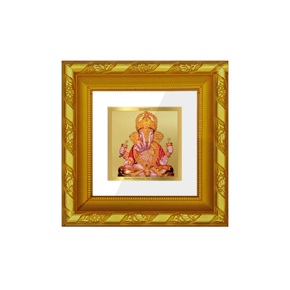 DIVINITI 24K Gold Plated Foil Dagdu Ganesh Classic Wall Photo Frame for Puja Room, Home Decor, Table Top, Gifts|DG103S1A (10x10 CM)