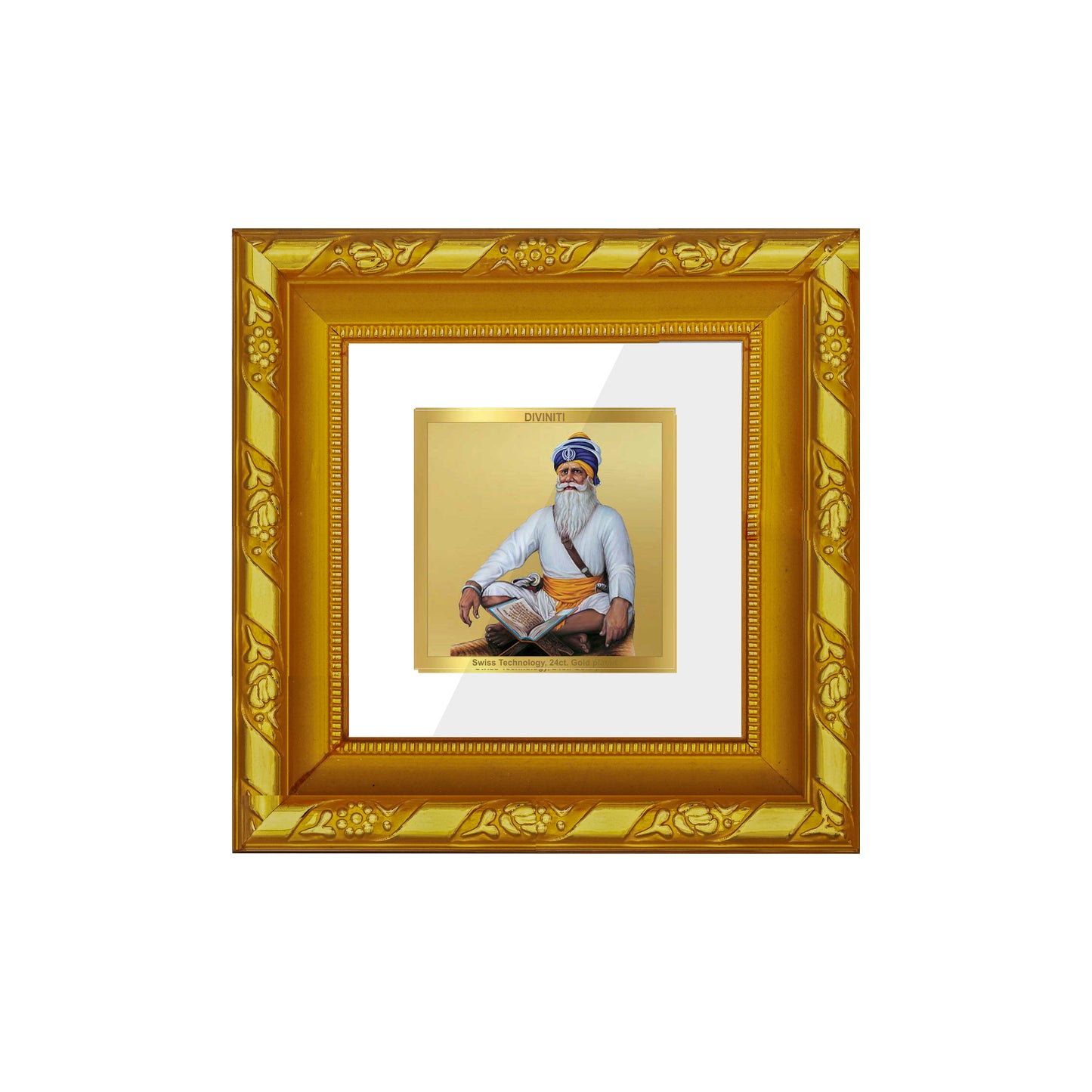 DIVINITI 24K Gold Plated Foil Baba Deep Singh Classic Photo Frame Idol for Home & Office Wall Decor, Puja Room, Table Top, Premium Gifts|DG103S1A (10x10 CM)