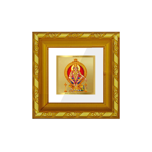 DIVINITI 24K Gold Plated Foil Ayyappan Ji Stylish Photo Frame for Wall Hanging, Workshop, Table Top, Home Decor, Gift|DG103S1A (10x10 CM)