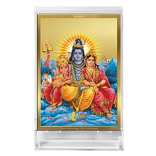 Load image into Gallery viewer, Diviniti 24K Gold Plated Shiv Parivar Frame For Car Dashboard, Home Decor, Puja, Gift (11 x 6.8 CM)
