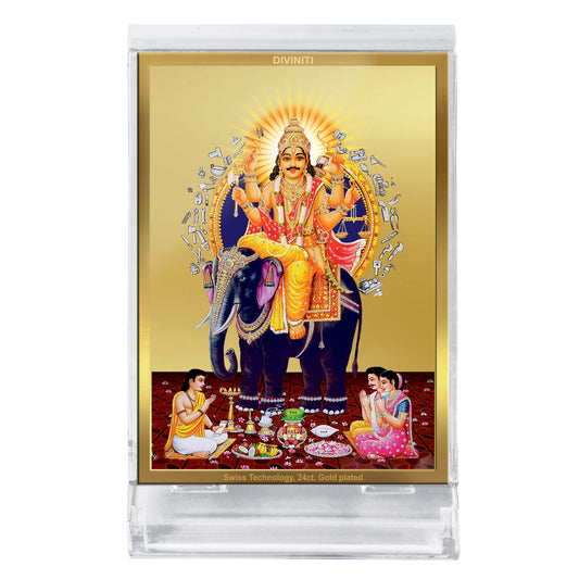 Diviniti 24K Gold Plated Foil Vishvakarma Ji Frame For Car Dashboard, Home Decor, Tabletop, Puja, Gift (11 x 6.8 CM)