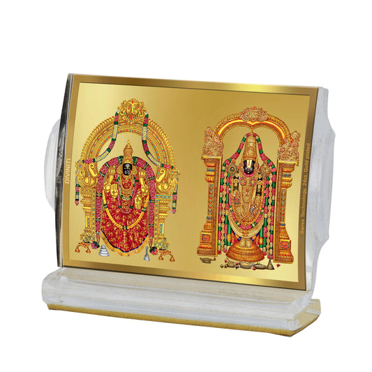 Diviniti 24K Gold Plated Foil Padmawati Balaji Frame For Car Dashboard, Home Decor, Puja and Gift (11 x 6.8 CM)