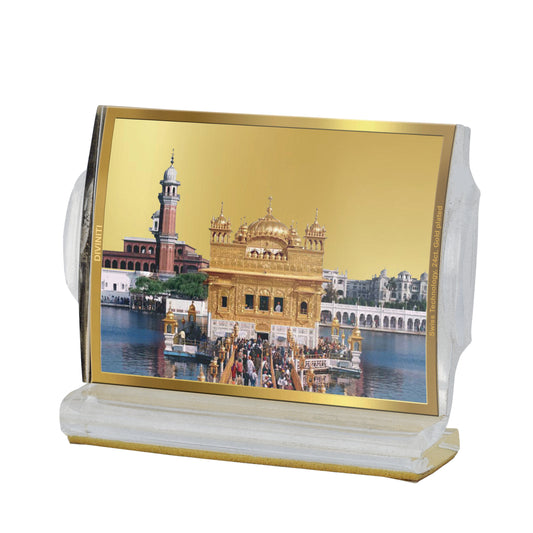 DIVINITI 24K Gold Plated Sachkhand Shri Darbar Sahib (Golden Temple) Photo Frame For Car Dashboard, Home Decor, Festive Gift (11 X 6.8 CM)