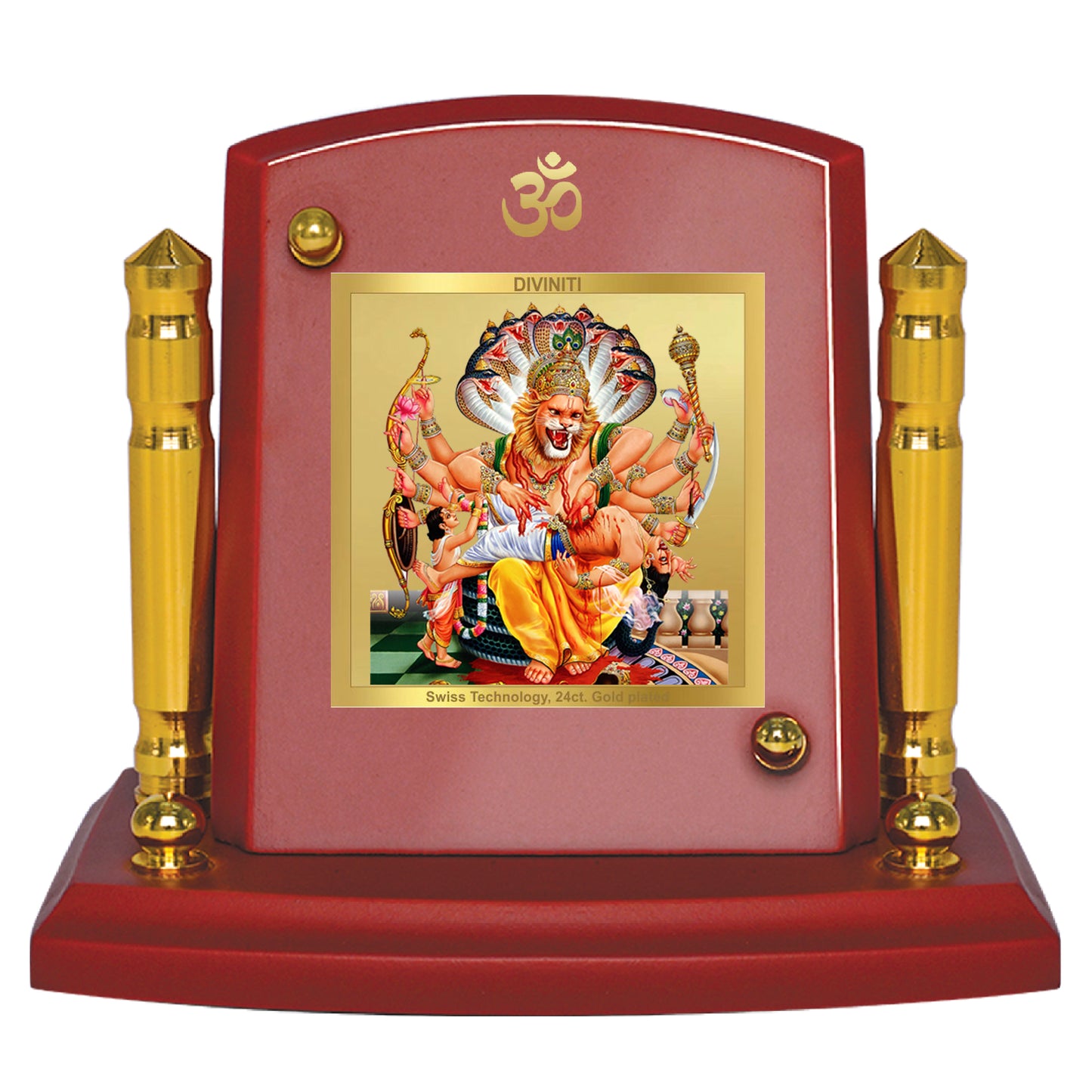 Diviniti 24K Gold Plated Foil Narsimha Photo Frame for Car Dashboard, Home Decor, Tabletop, Puja Room, Showpiece and Gift  MDF1BP+ (6.5x5.5 CM)