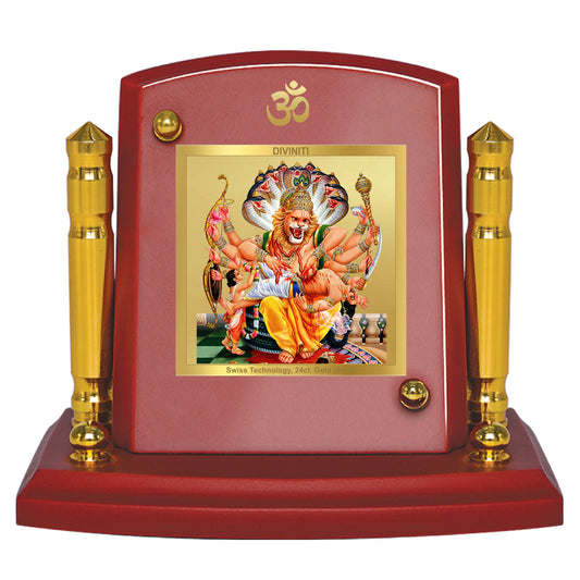Diviniti 24K Gold Plated Foil Narsimha Photo Frame for Car Dashboard, Home Decor, Tabletop, Puja Room, Showpiece and Gift  MDF1BP+ (6.5x5.5 CM)