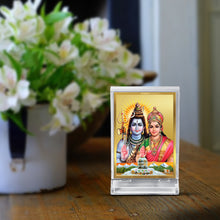 Load image into Gallery viewer, Diviniti 24K Gold Plated Shiva Parvati Frame For Car Dashboard, Home Decor, Table, Worship (11 x 6.8 CM)
