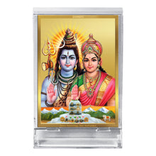 Load image into Gallery viewer, Diviniti 24K Gold Plated Shiva Parvati Frame For Car Dashboard, Home Decor, Table, Worship (11 x 6.8 CM)
