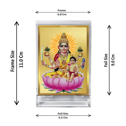 Diviniti 24K Gold Plated Foil Santana Lakshmi Frame For Car Dashboard, Home Decor, Puja Room (11 x 6.8 CM)