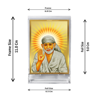 Diviniti 24K Gold Plated Foil Sai Baba Frame For Car Dashboard & Home Decor Showpiece (11 x 6.8 CM)