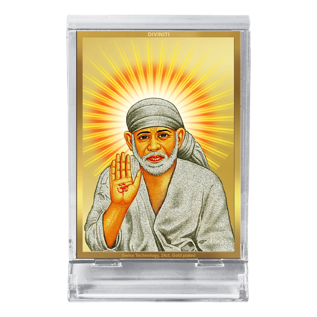 Diviniti 24K Gold Plated Foil Sai Baba Frame For Car Dashboard & Home Decor Showpiece (11 x 6.8 CM)