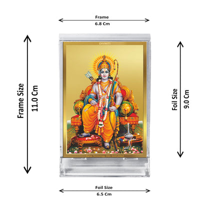 Diviniti 24K Gold Plated Foil God Ram Frame For Car Dashboard, Home Decor, Table, Puja (11 x 6.8 CM)