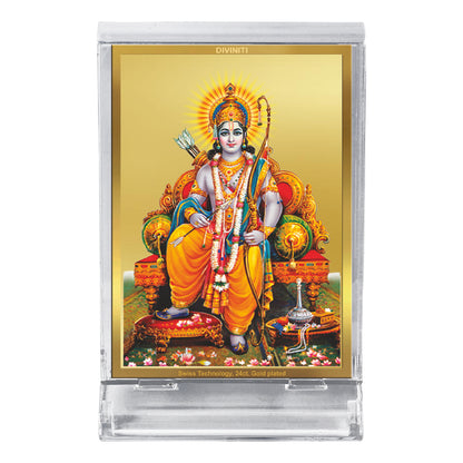 Diviniti 24K Gold Plated Foil God Ram Frame For Car Dashboard, Home Decor, Table, Puja (11 x 6.8 CM)
