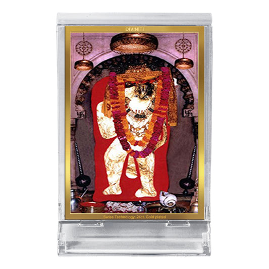 Diviniti 24K Gold Plated Foil Lord Mehandipur Balaji Frame For Car Dashboard, Home Decor, Puja, Gift (ACF 3)(11 x 6.8 CM)