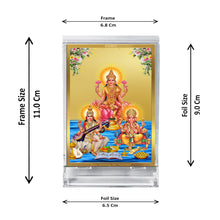 Load image into Gallery viewer, Diviniti 24K Gold Plated Lakshmi Ganesha Saraswati Frame For Car Dashboard, Home Decor, Puja, Gift (11 x 6.8 CM)