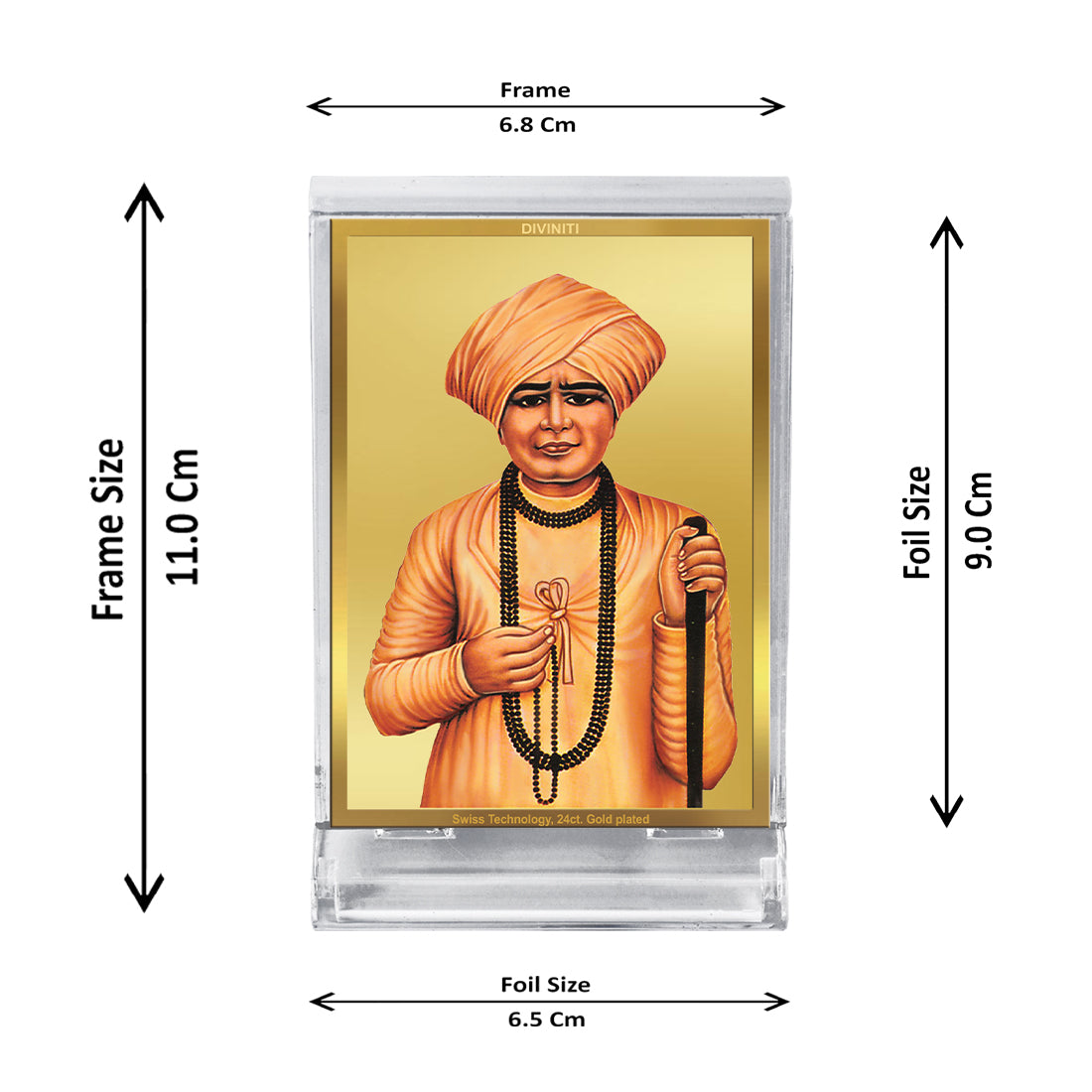 Diviniti 24K Gold Plated Foil Jalaram Bapa Frame For Car Dashboard, Home Decor, Table, Gift (11 x 6.8 CM)