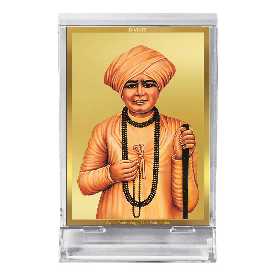 Diviniti 24K Gold Plated Foil Jalaram Bapa Frame For Car Dashboard, Home Decor, Table, Gift (11 x 6.8 CM)