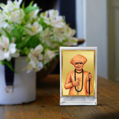 Diviniti 24K Gold Plated Foil Jalaram Bapa Frame For Car Dashboard, Home Decor, Table, Gift (11 x 6.8 CM)