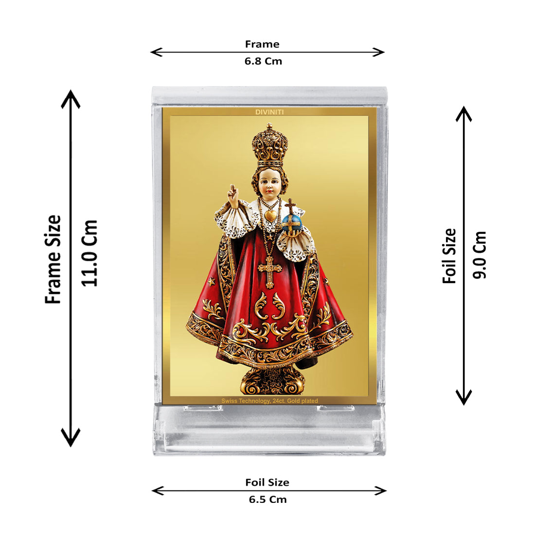 Diviniti 24K Gold Plated Foil Infant Jesus Frame For Car Dashboard, Home Decor Showpiece, Gift (11 x 6.8 CM)