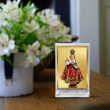 Diviniti 24K Gold Plated Foil Infant Jesus Frame For Car Dashboard, Home Decor Showpiece, Gift (11 x 6.8 CM)