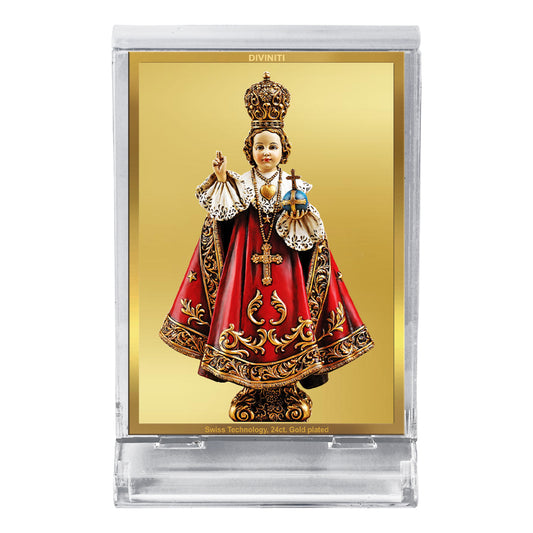 Diviniti 24K Gold Plated Foil Infant Jesus Frame For Car Dashboard, Home Decor Showpiece, Gift (11 x 6.8 CM)