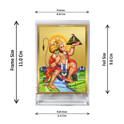 Diviniti 24K Gold Plated Foil Hanuman-5 Frame For Car Dashboard, Home Decor, Tabletop, Puja, Gift (ACF 3)(11 x 6.8 CM)