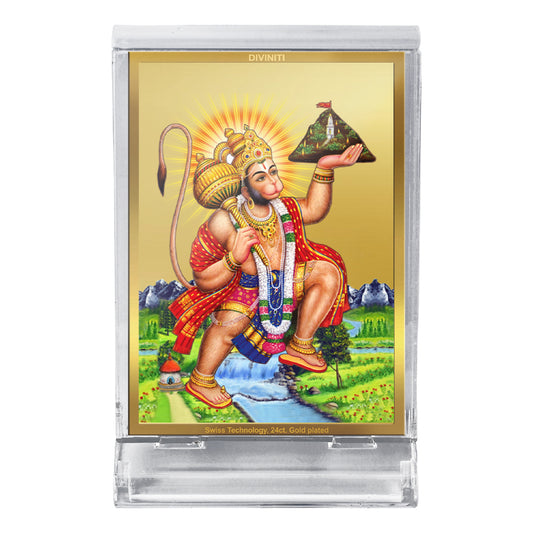 Diviniti 24K Gold Plated Foil Hanuman-5 Frame For Car Dashboard, Home Decor, Tabletop, Puja, Gift (ACF 3)(11 x 6.8 CM)