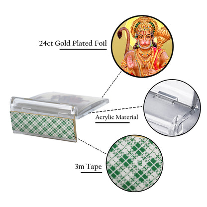 Diviniti 24K Gold Plated Foil Lord Hanuman Frame For Car Dashboard, Home Decor, Table Top, Festival Gift (11 x 6.8 CM)