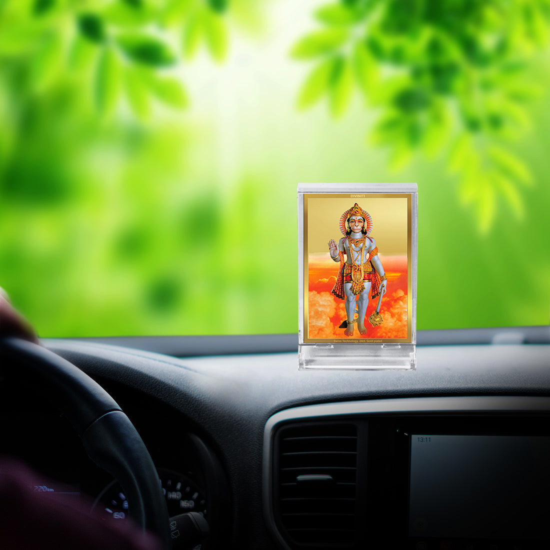 Diviniti 24K Gold Plated Foil God Hanuman Frame For Car Dashboard, Home Decor, Festival Gift (11 x 6.8 CM)