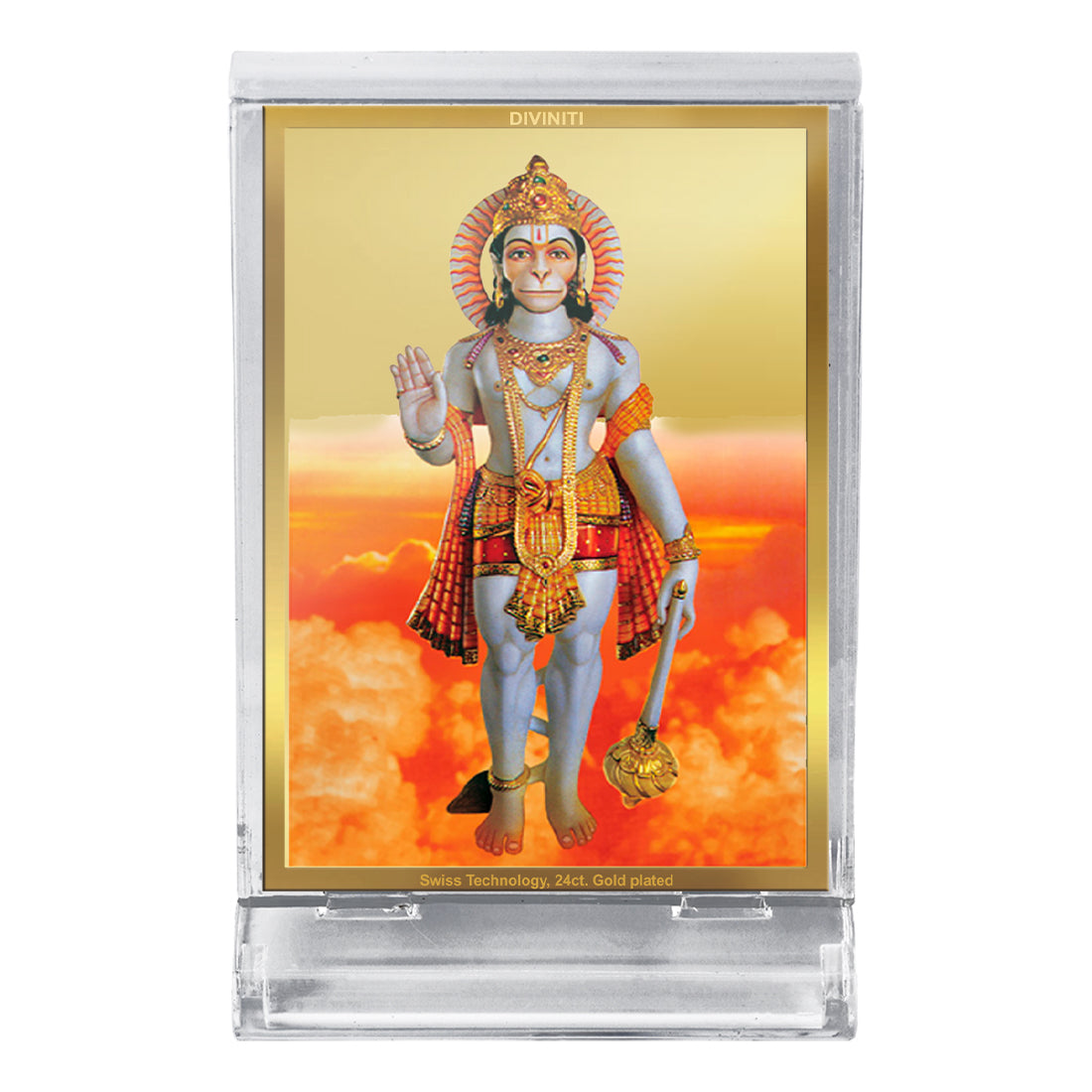Diviniti 24K Gold Plated Foil God Hanuman Frame For Car Dashboard, Home Decor, Festival Gift (11 x 6.8 CM)