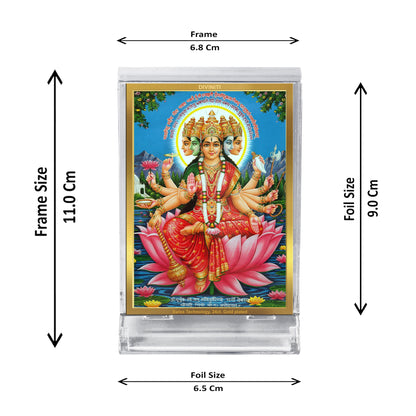 Diviniti 24K Gold Plated Foil Gayatri Mata Frame For Car Dashboard, Home Decor, Puja, Festival Gift (11 x 6.8 CM)