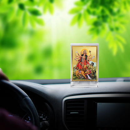 DIVINITI 24K Gold Plated Foil Durga-2 Frame For Car Dashboard, Home Decor, Puja, Festival Gift (ACF 3)(11 x 6.8 CM)