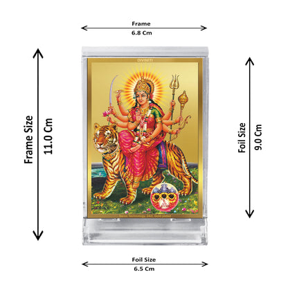 DIVINITI 24K Gold Plated Durga-1 Frame For Car Dashboard, Home Decor, Tabletop, Puja Room, Gift (ACF 3)(11 x 6.8 CM)