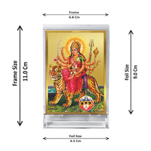 Load image into Gallery viewer, Diviniti 24K Gold Plated Durga Mata Frame For Car Dashboard, Home Decor, Puja, Festival Gift (11 x 6.8 CM)
