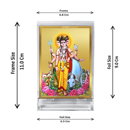Diviniti 24K Gold Plated Foil Dattatreya Frame For Car Dashboard, Home Decor, Worship, Festival Gift (11 x 6.8 CM)