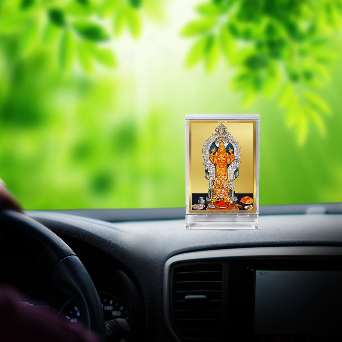 Diviniti 24K Gold Plated Foil Annapoorna Frame For Car Dashboard, Home Decor, Worship & Gift (11 x 6.8 CM)