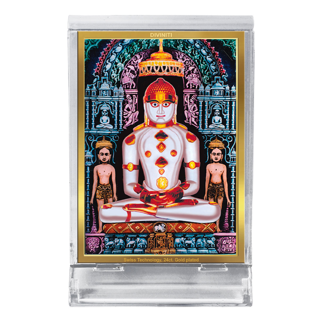 Diviniti 24K Gold Plated Foil Adinath Ji Frame For Car Dashboard, Home Decor, Table Top, Gift (11 x 6.8 CM)